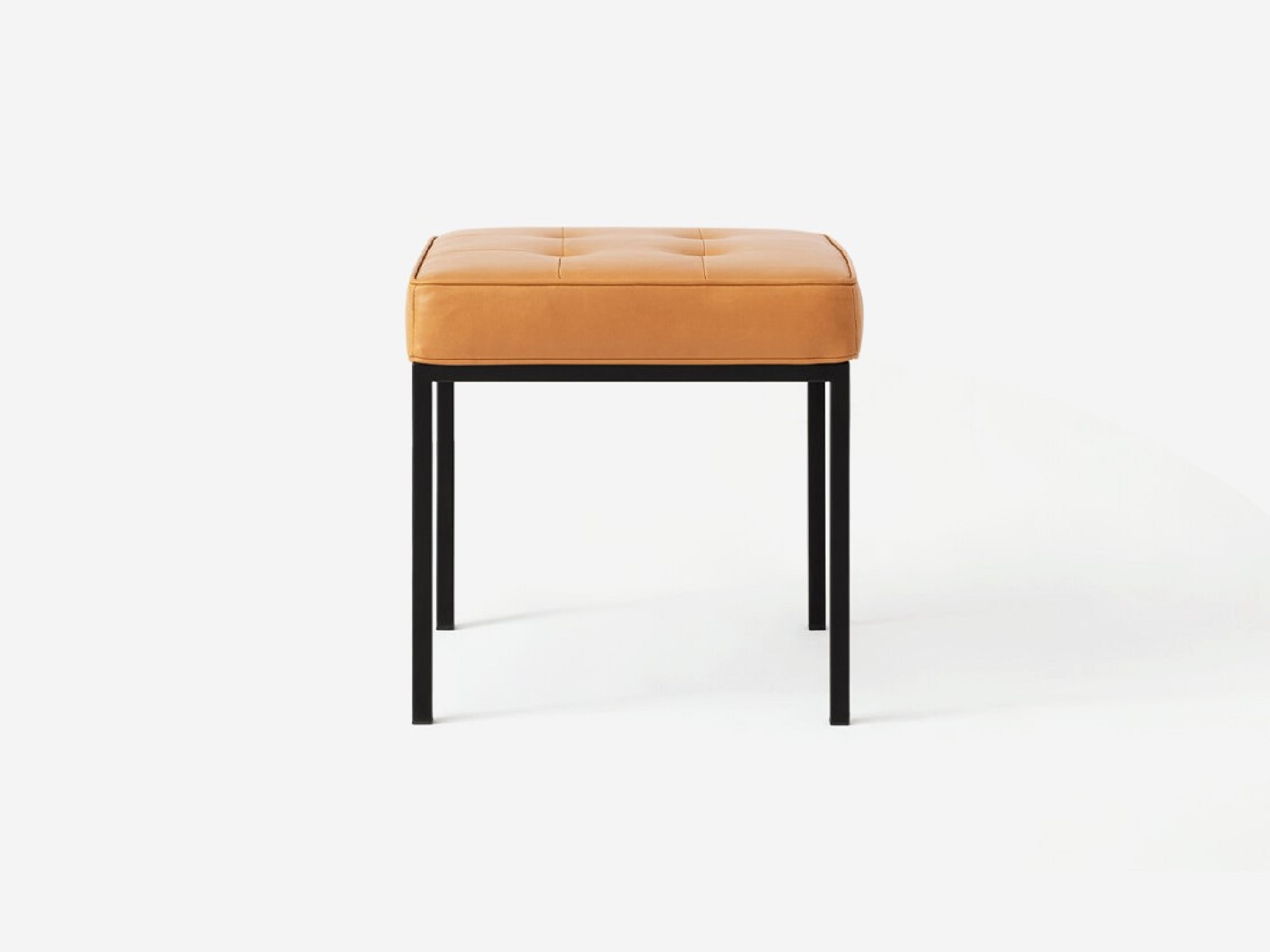 Front view of the Bank fabric stool with brown seat and black base